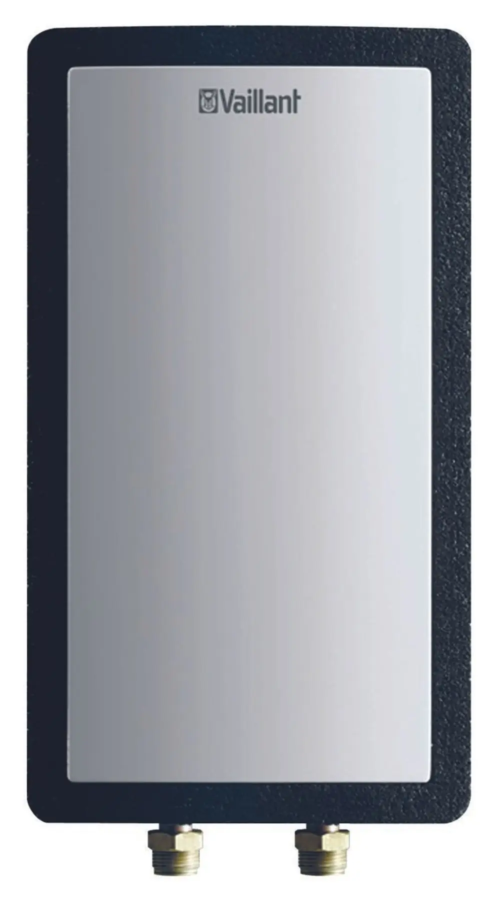 Elektro-Heizstab der Marke Vaillant mit einfachem, rechteckigem Design und zwei Anschlussanschlüssen an der unteren Seite.